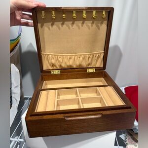 Vintage Wooden Jewelry Box with Gold Accents